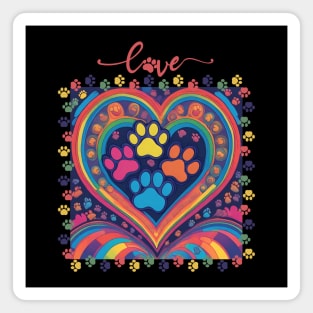 Dog paw print rainbow heart Magnet